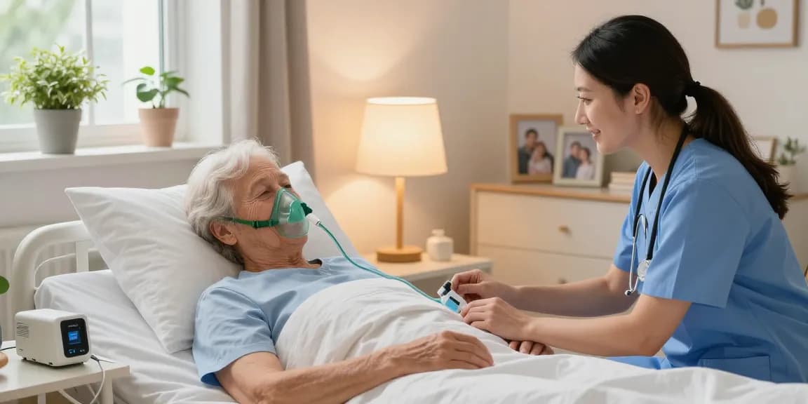 Experienced CPAP dealers near me assisting a patient with setup in a comforting home environment.