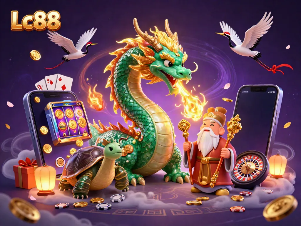 Engage in thrilling Lc88 online gaming surrounded by mythical characters and dynamic casino elements.