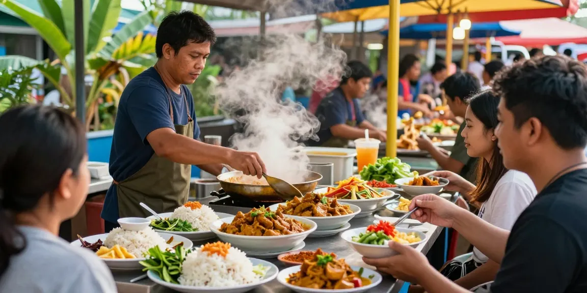 Nasi Kandar preparation in Malaysian market, highlighting rokok88 daftar experience.