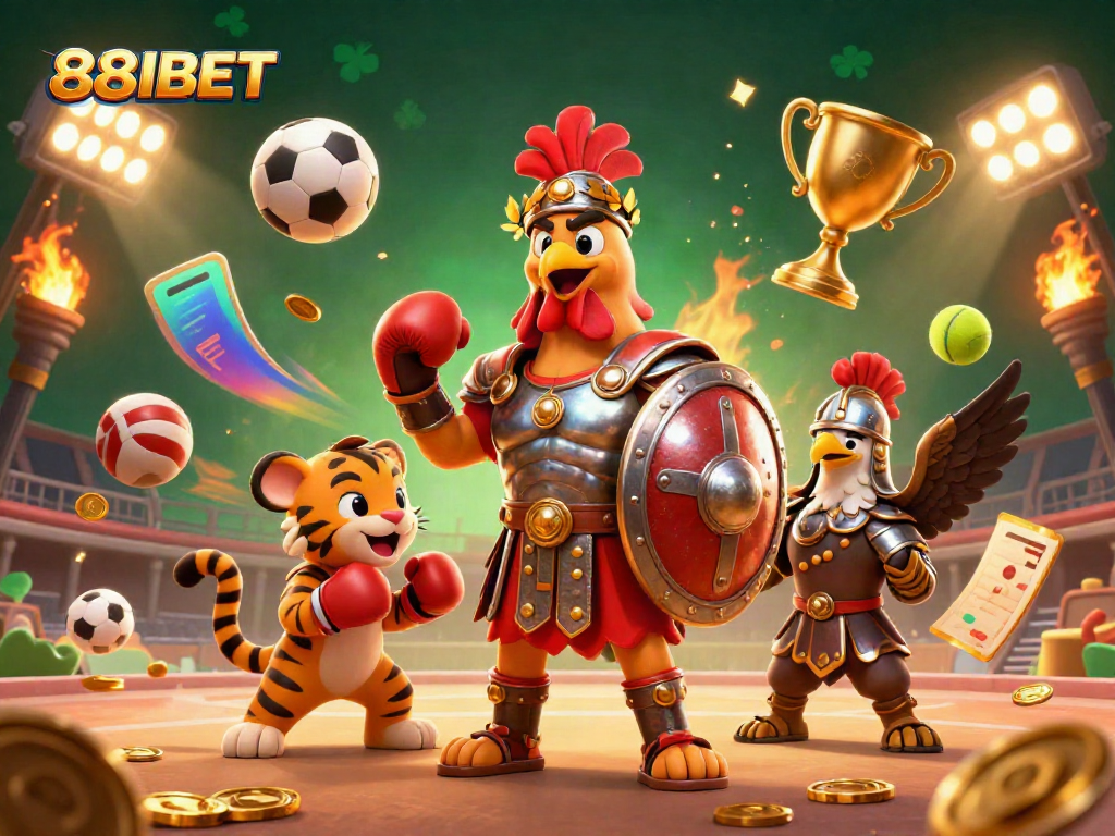 Bet on your favorite sports with 88IBET featuring vibrant illustrations of competitions and dynamic scenes.